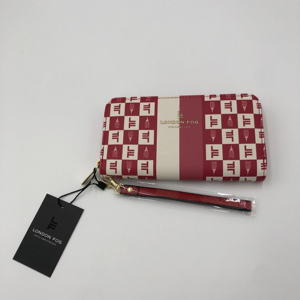 London Fog Adalia Signature Zip Around Wallet - Brick Red & White‎ NWT
